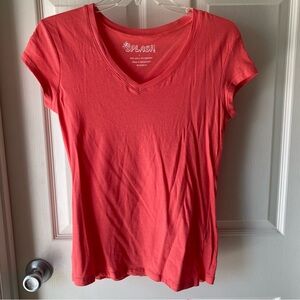 SPLASH V-Neck Short Sleeve Stretchy Tee Top Size L Coral